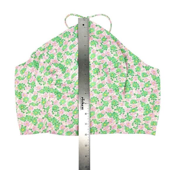 Zara Pink Green Floral Satin Halter Spaghetti Strap Crop Top Size Small - Picture 3 of 6